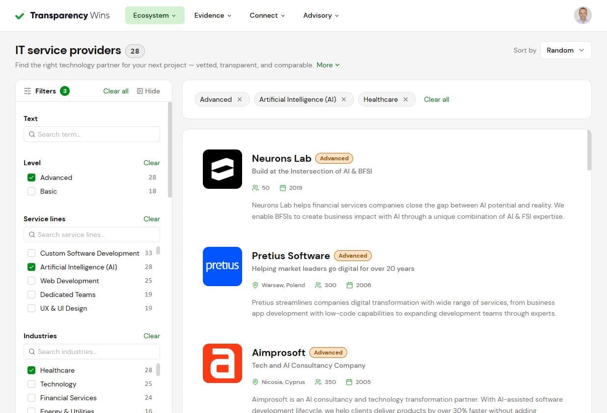 Transparency Wins Providers Directory — browse and filter verified IT partners